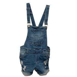 HM Denim Distressed Cutoff Overall Shorts‎ Blue Size M
